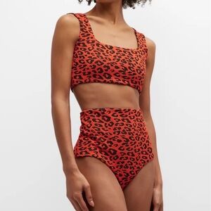 Mara Hoffman Leopard Print Red and Black Bikini Two Piece Set